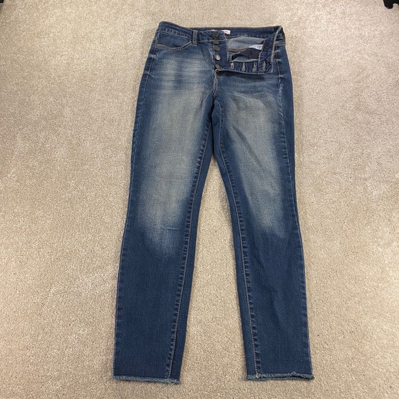 SO Denim - SO Ultimate Ankle Jegging Juniors Womens 7 Blue High Rise‎ Button Fly Raw Hem